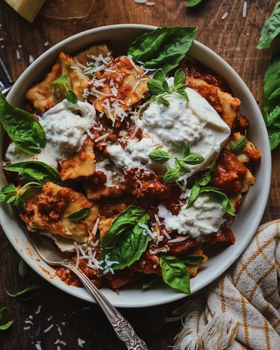 Pasta burrata met kipgehakt