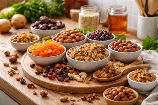 Noten en gedroogd fruit in de keuken